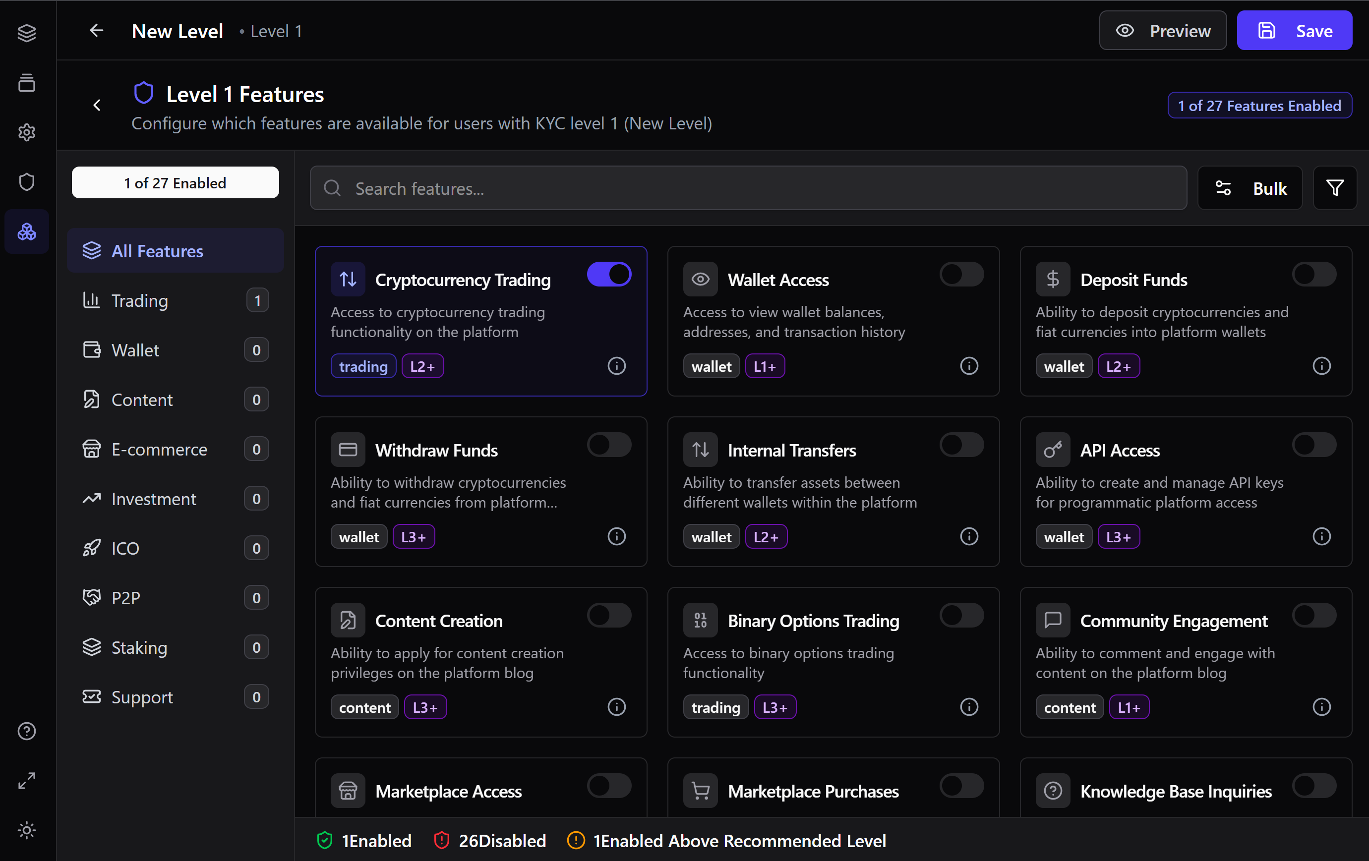 KYC Level Features